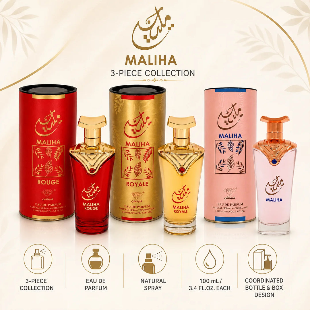 3 Piece Perfume Gift Set for Women – Maliha, Maliha Rouge &amp; Maliha Royale Eau de Parfum – 100ml / 3.4 Fl Oz Each – Feminine Floral Sweet Fragrance Collection – Full Size EDP Set