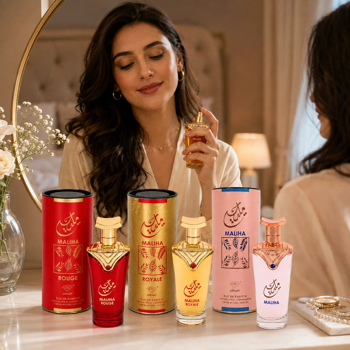 3 Piece Perfume Gift Set for Women – Maliha, Maliha Rouge &amp; Maliha Royale Eau de Parfum – 100ml / 3.4 Fl Oz Each – Feminine Floral Sweet Fragrance Collection – Full Size EDP Set
