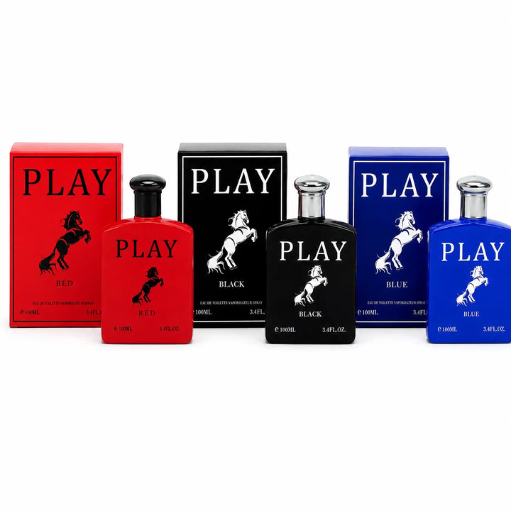 3 Piece Men’s Cologne Set – Play Red, Play Black &amp; Play Blue – 100ml / 3.4 Fl Oz Each – Eau de Toilette Spray – Fresh Aromatic Men’s Fragrance Collection &amp; Gift Set for Him