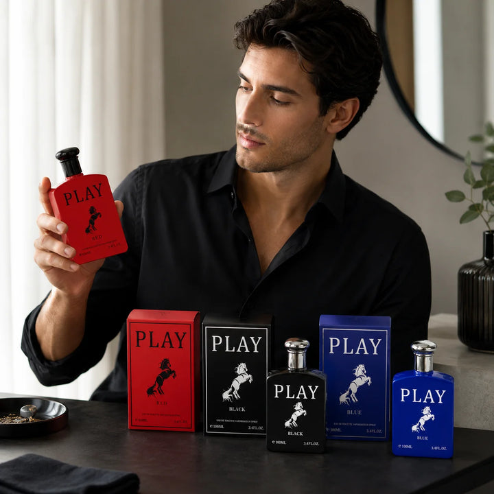 3 Piece Men’s Cologne Set – Play Red, Play Black &amp; Play Blue – 100ml / 3.4 Fl Oz Each – Eau de Toilette Spray – Fresh Aromatic Men’s Fragrance Collection &amp; Gift Set for Him