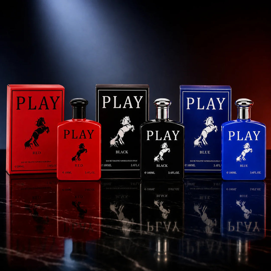 3 Piece Men’s Cologne Set – Play Red, Play Black &amp; Play Blue – 100ml / 3.4 Fl Oz Each – Eau de Toilette Spray – Fresh Aromatic Men’s Fragrance Collection &amp; Gift Set for Him