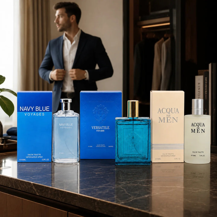 3 Piece Men’s Cologne Set – Navy Blue Voyages, Versatile for Man &amp; Acqua for Men – Eau de Toilette Spray – Fresh Aquatic Aromatic Fragrance Gift Set for Men