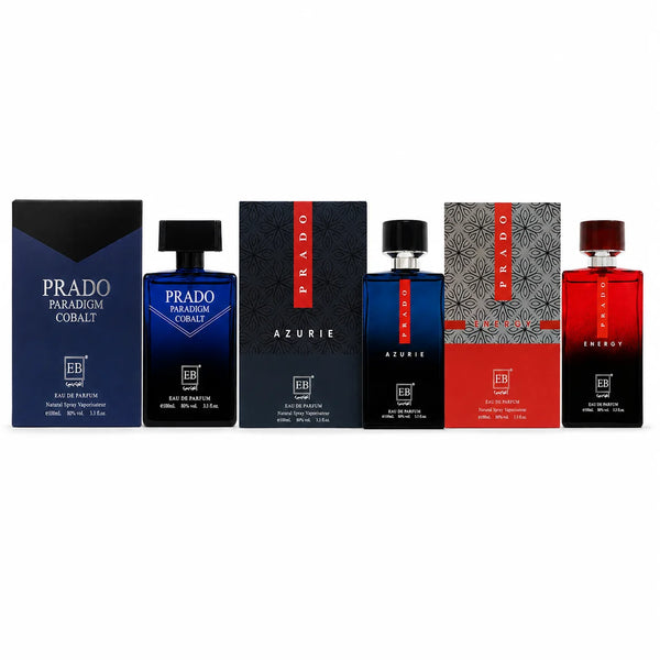 3 Piece Men’s Cologne Set – Prado Paradigm Cobalt, Prado Azurie & Prado Energy – 100ml / 3.3 Fl Oz Each – Eau de Parfum Spray – Fresh Aromatic Men’s Fragrance Gift Set
