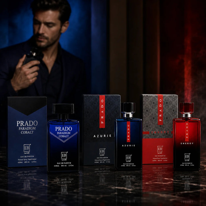 3 Piece Men’s Cologne Set – Prado Paradigm Cobalt, Prado Azurie &amp; Prado Energy – 100ml / 3.3 Fl Oz Each – Eau de Parfum Spray – Fresh Aromatic Men’s Fragrance Gift Set