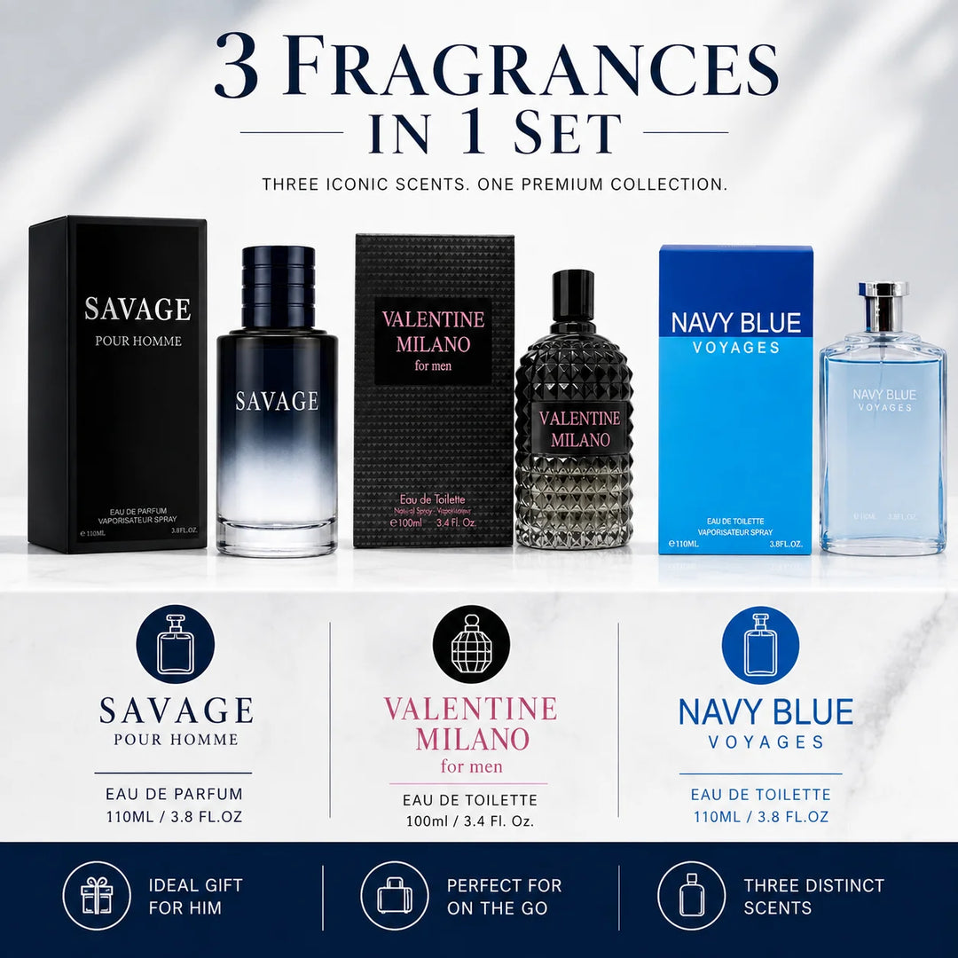 3 Piece Men’s Cologne Set – Bravery for Man, Fire &amp; Coast for Men – 100ml / 3.4 Fl Oz Each – Eau de Toilette Spray – Fresh Woody Aromatic Fragrance Gift Set for Men