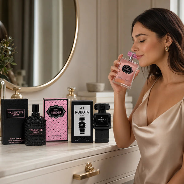3 Piece Perfume Set for Men & Women – Valentine Uomo, Night Tender & AI Robota Black – 100ml / 3.4 Fl Oz Each – Eau de Parfum Spray – His & Hers Fragrance Gift Collection