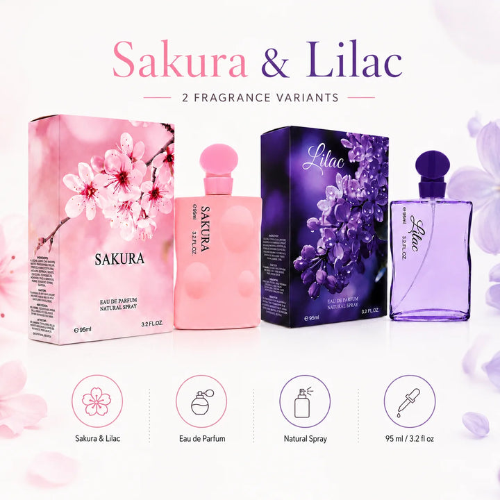 2 Piece Perfume Set for Women – Sakura &amp; Lilac, 3.2 Fl Oz / 95ml Each Eau de Parfum Spray – Floral Women’s Fragrance Gift Set, Full Size Perfume Collection for Her