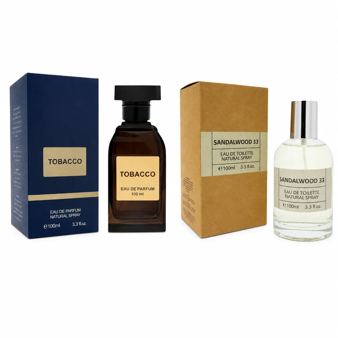 2 Piece Fragrance Set – Tobacco Eau de Parfum &amp; Sandalwood 33 Eau de Toilette, 100ml / 3.3 Fl Oz Each – Warm Woody Aromatic Perfume &amp; Cologne Spray Gift Set
