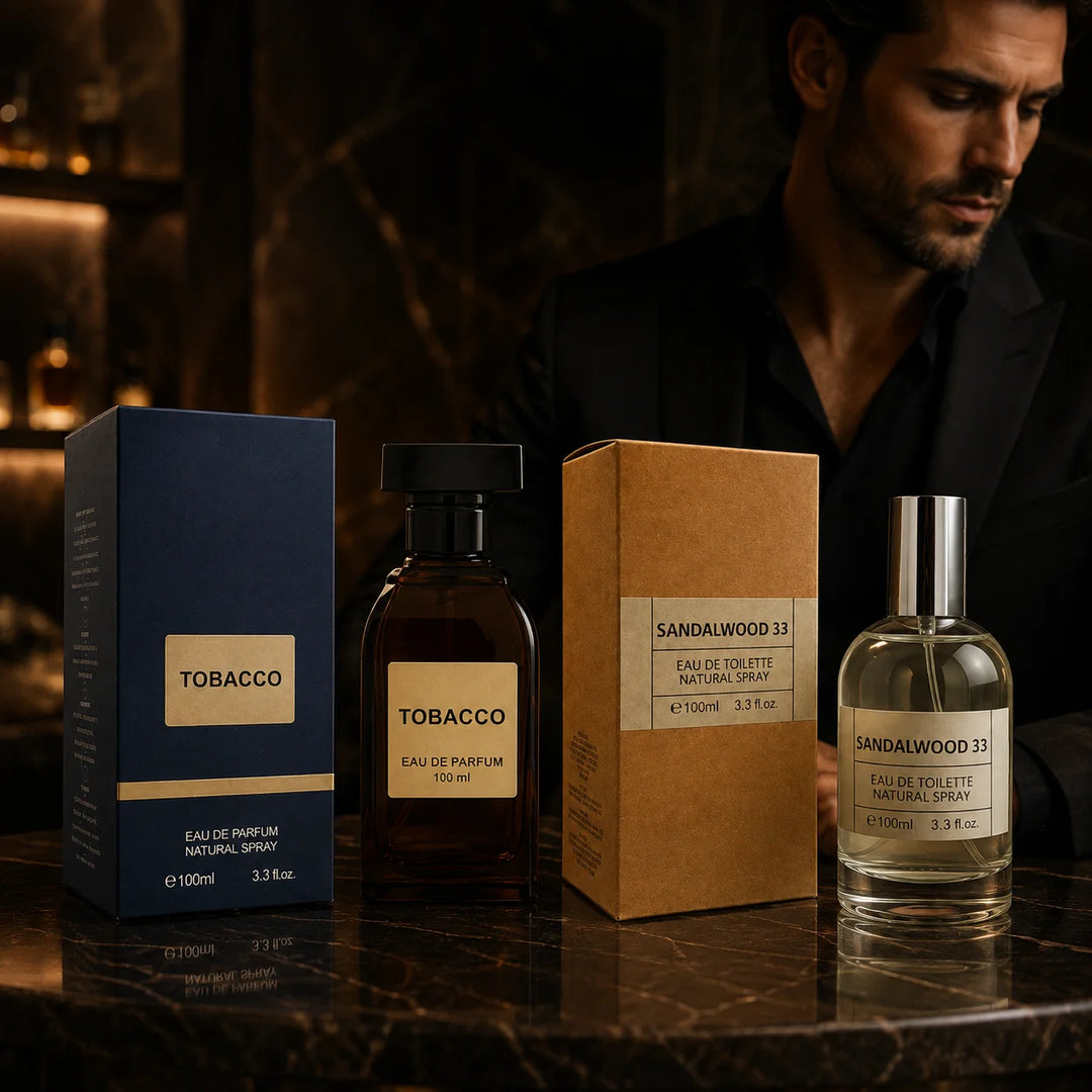 2 Piece Fragrance Set – Tobacco Eau de Parfum &amp; Sandalwood 33 Eau de Toilette, 100ml / 3.3 Fl Oz Each – Warm Woody Aromatic Perfume &amp; Cologne Spray Gift Set