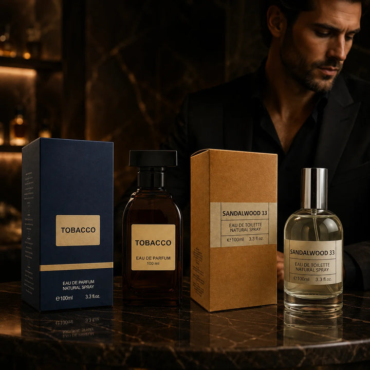 2 Piece Fragrance Set – Tobacco Eau de Parfum &amp; Sandalwood 33 Eau de Toilette, 100ml / 3.3 Fl Oz Each – Warm Woody Aromatic Perfume &amp; Cologne Spray Gift Set