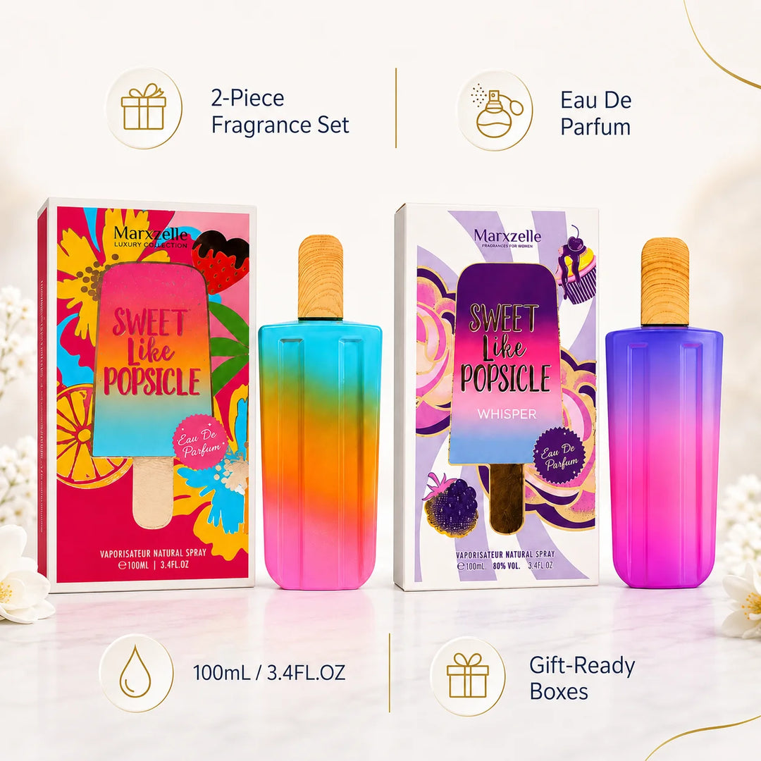 2 Piece Sweet Like Popsicle Perfume Set for Women – Original &amp; Whisper Eau de Parfum, 100ml / 3.4 Fl Oz Each – Sweet Fruity Gourmand Fragrance Spray Gift Set