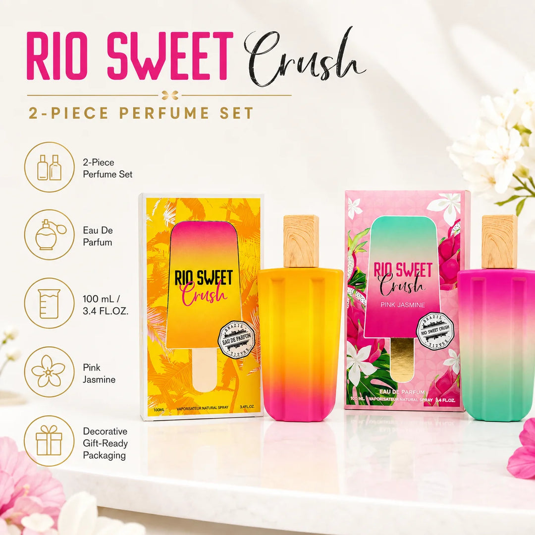 2 Piece Rio Sweet Crush Perfume Set for Women – &amp; Pink Jasmine Eau de Parfum, 100ml / 3.4 Fl Oz Each – Sweet Fruity Floral Fragrance Spray Gift Set