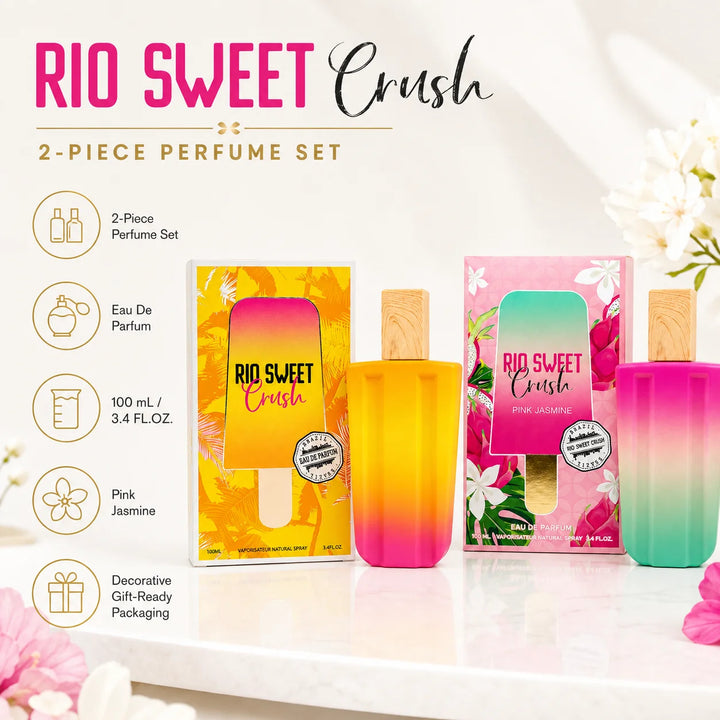 2 Piece Rio Sweet Crush Perfume Set for Women – &amp; Pink Jasmine Eau de Parfum, 100ml / 3.4 Fl Oz Each – Sweet Fruity Floral Fragrance Spray Gift Set