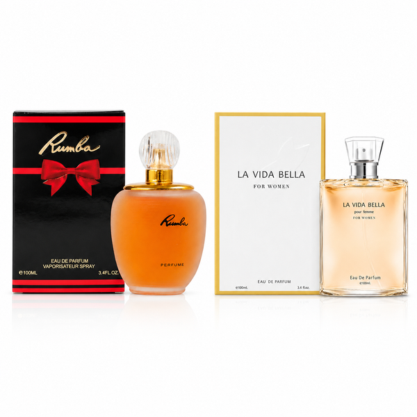 2 Piece Women’s Perfume Set – Rumba & La Vida Bella, 100ml / 3.4 Fl Oz Each – Eau de Parfum Spray – Sweet Floral Fruity Fragrance Collection for Women