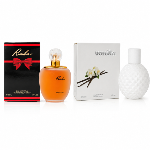 2 Piece Women’s Perfume Set – Rumba & Vanilla, 100ml / 3.3–3.4 Fl Oz Each – Eau de Parfum Spray – Sweet Vanilla & Feminine Fragrance Collection for Women