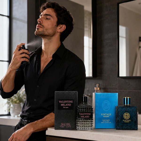 2 Piece Men’s Cologne Set – Valentine Milano & Vintage Heroes, 100ml / 3.4 Fl Oz Each – Eau de Toilette Spray – Fresh Woody Aromatic Men’s Fragrance Gift Set