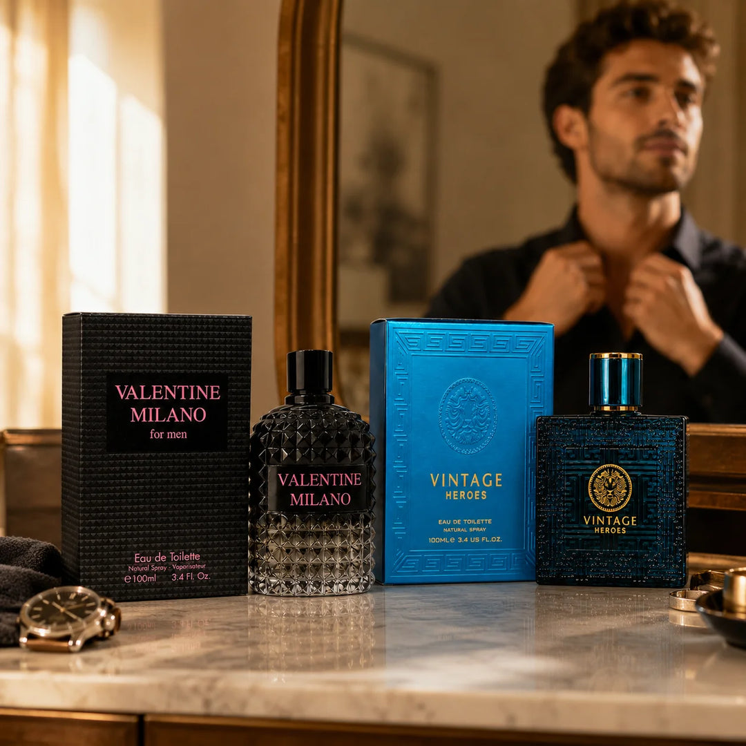 2 Piece Men’s Cologne Set – Valentine Milano &amp; Vintage Heroes, 100ml / 3.4 Fl Oz Each – Eau de Toilette Spray – Fresh Woody Aromatic Men’s Fragrance Gift Set