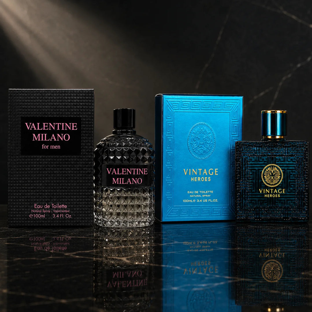 2 Piece Men’s Cologne Set – Valentine Milano &amp; Vintage Heroes, 100ml / 3.4 Fl Oz Each – Eau de Toilette Spray – Fresh Woody Aromatic Men’s Fragrance Gift Set