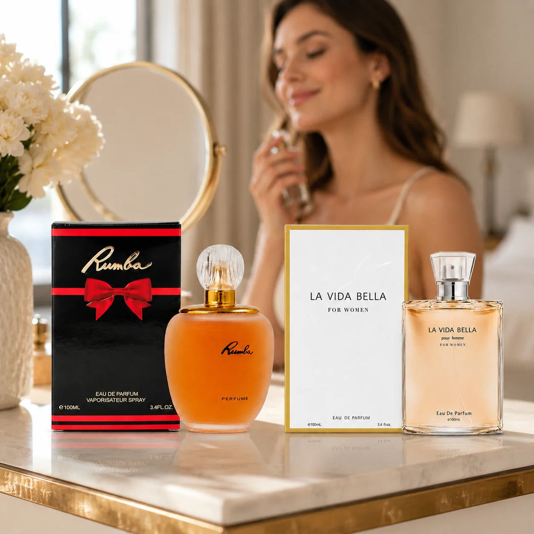 2 Piece Women’s Perfume Set – Rumba &amp; La Vida Bella, 100ml / 3.4 Fl Oz Each – Eau de Parfum Spray – Sweet Floral Fruity Fragrance Collection for Women