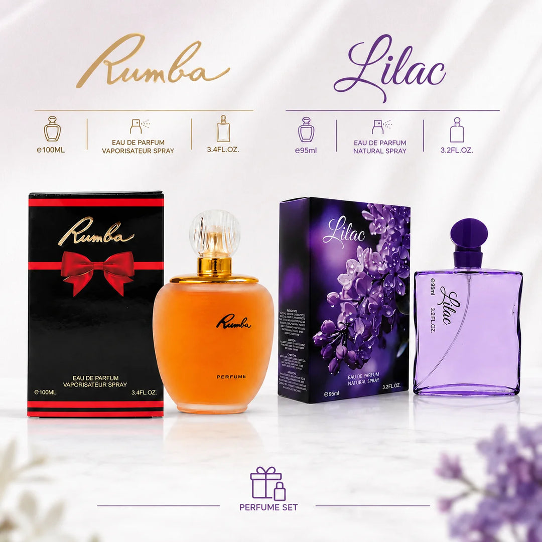 2 Piece Women’s Perfume Set – Rumba 100ml &amp; Lilac 95ml Eau de Parfum – Sweet Floral Fragrance Collection for Women – Full Size Perfume Gift Set