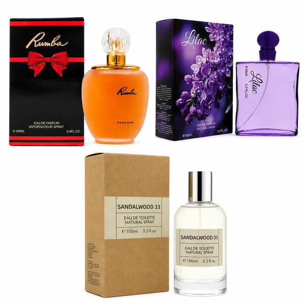 Rumba, Lilac & Sandalwood 33 Perfume Set – 3 Piece Fragrance Gift Set, Eau de Parfum & Eau de Toilette, Floral, Warm & Woody Scents