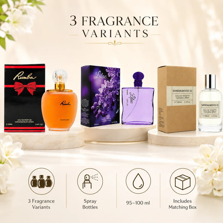 Rumba, Lilac &amp; Sandalwood 33 Perfume Set – 3 Piece Fragrance Gift Set, Eau de Parfum &amp; Eau de Toilette, Floral, Warm &amp; Woody Scents