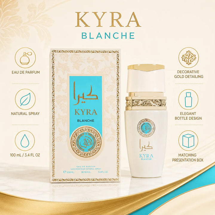 Kyra Blanche Eau de Parfum 3.4 oz / 100ml – Fresh Floral Perfume, Elegant Feminine Fragrance Spray, Full Size EDP for Women, Everyday &amp; Evening Scent