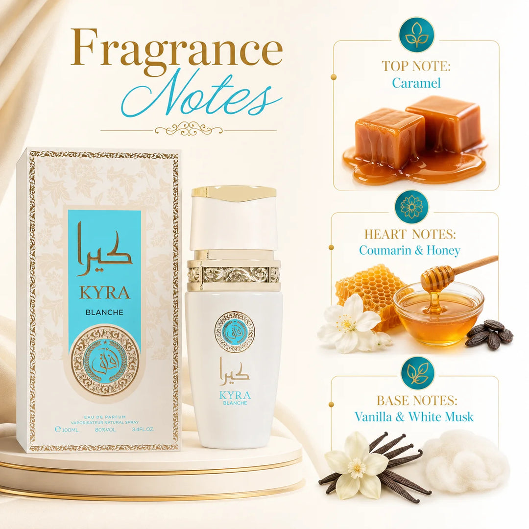 Kyra Blanche Eau de Parfum 3.4 oz / 100ml – Fresh Floral Perfume, Elegant Feminine Fragrance Spray, Full Size EDP for Women, Everyday &amp; Evening Scent
