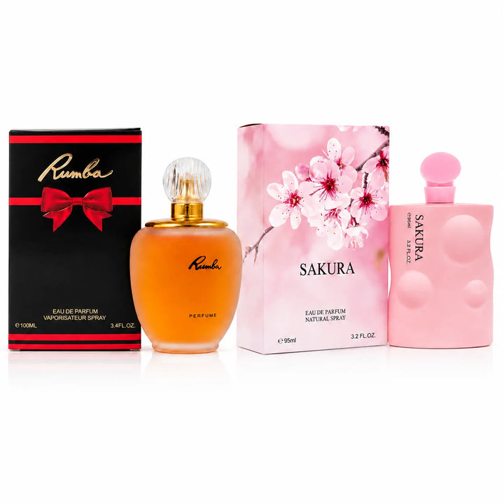 Rumba &amp; Sakura Perfume Set for Women – 2 Piece Eau de Parfum Fragrance Collection, 100ml &amp; 95ml, Floral, Sweet &amp; Warm Feminine Scents, Full Size Perfume Gift Set