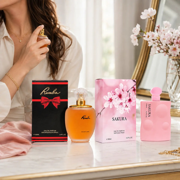 Rumba & Sakura Perfume Set for Women – 2 Piece Eau de Parfum Fragrance Collection, 100ml & 95ml, Floral, Sweet & Warm Feminine Scents, Full Size Perfume Gift Set
