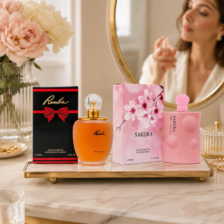 Rumba &amp; Sakura Perfume Set for Women – 2 Piece Eau de Parfum Fragrance Collection, 100ml &amp; 95ml, Floral, Sweet &amp; Warm Feminine Scents, Full Size Perfume Gift Set