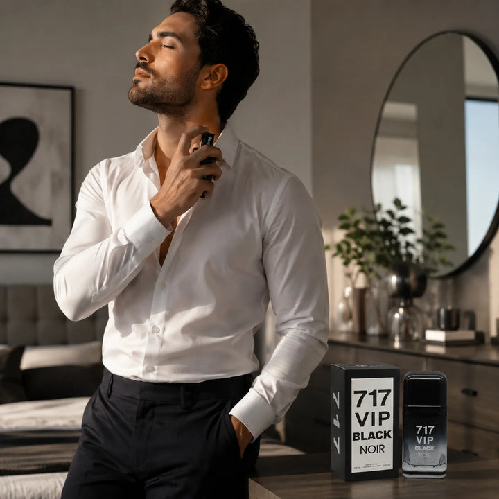 717 VIP Black Noir Eau de Parfum for Men – 3.4 Fl Oz Woody Fragrance