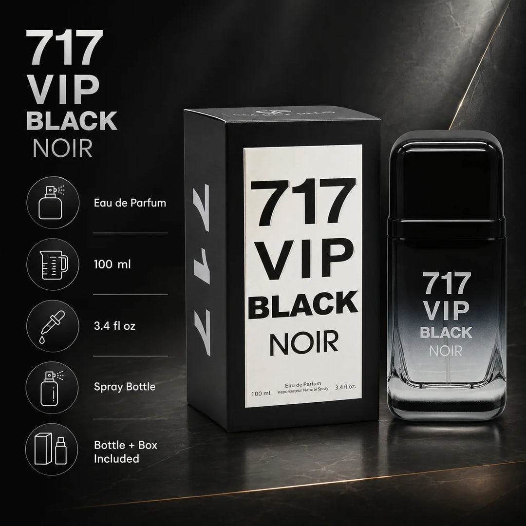 717 VIP Black Noir Eau de Parfum for Men – 3.4 Fl Oz Woody Fragrance