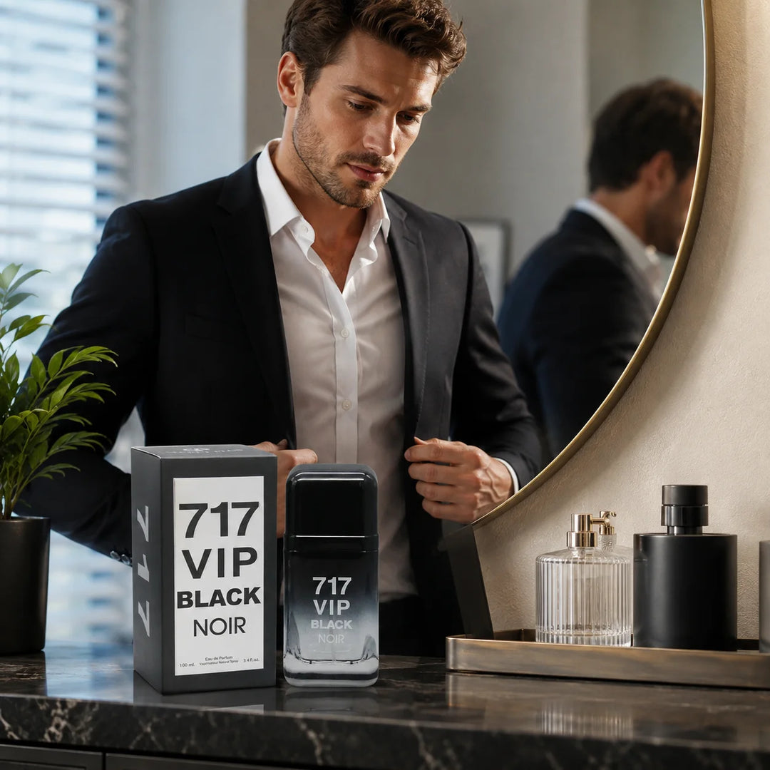 717 VIP Black Noir Eau de Parfum for Men – 3.4 Fl Oz Woody Fragrance