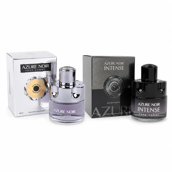 Azure Noir & Azure Noir Intense Cologne for Men 2 Piece Set – 100ml / 3.4 Fl Oz Each, Eau de Toilette Spray, Masculine Fragrance Duo for Everyday & Evening Wear