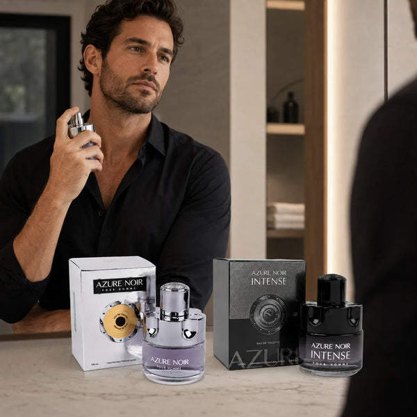 Azure Noir & Azure Noir Intense Cologne for Men 2 Piece Set – 100ml / 3.4 Fl Oz Each, Eau de Toilette Spray, Masculine Fragrance Duo for Everyday & Evening Wear