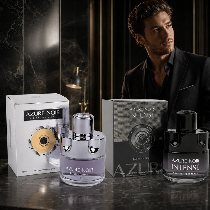 Azure Noir &amp; Azure Noir Intense Cologne for Men 2 Piece Set – 100ml / 3.4 Fl Oz Each, Eau de Toilette Spray, Masculine Fragrance Duo for Everyday &amp; Evening Wear