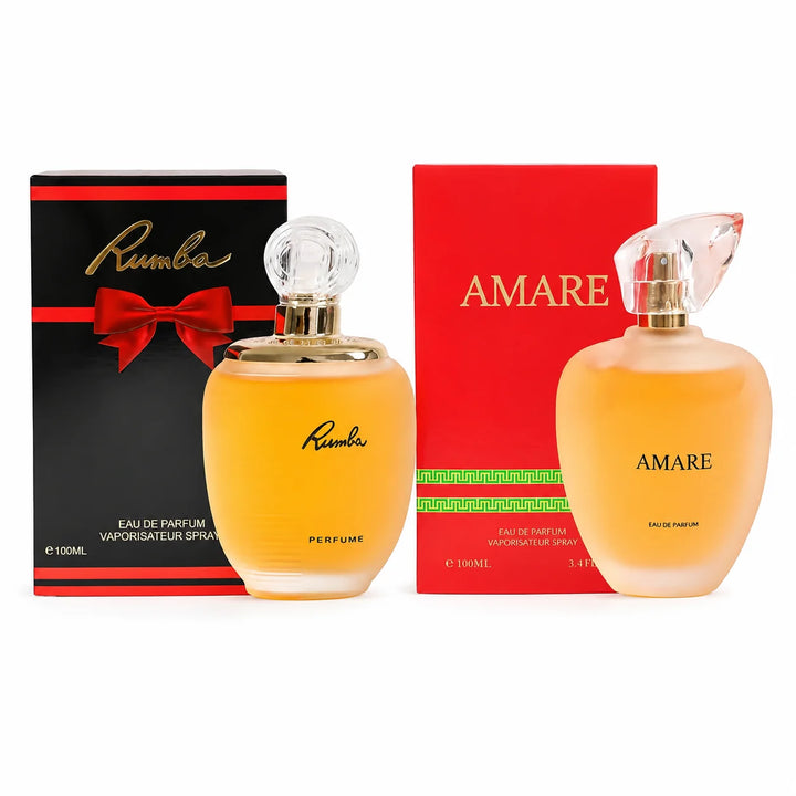 Rumba &amp; Amare Perfume Set for Women – 2 Piece Eau de Parfum Fragrance Collection, 100ml / 3.4 Fl Oz Each, Full Size Women’s Perfume Duo for Everyday &amp; Evening Wear