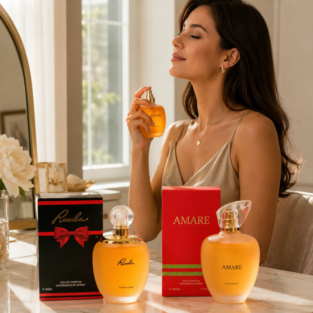 Rumba &amp; Amare Perfume Set for Women – 2 Piece Eau de Parfum Fragrance Collection, 100ml / 3.4 Fl Oz Each, Full Size Women’s Perfume Duo for Everyday &amp; Evening Wear