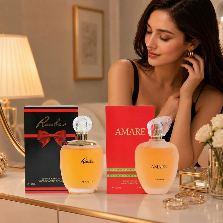 Rumba &amp; Amare Perfume Set for Women – 2 Piece Eau de Parfum Fragrance Collection, 100ml / 3.4 Fl Oz Each, Full Size Women’s Perfume Duo for Everyday &amp; Evening Wear