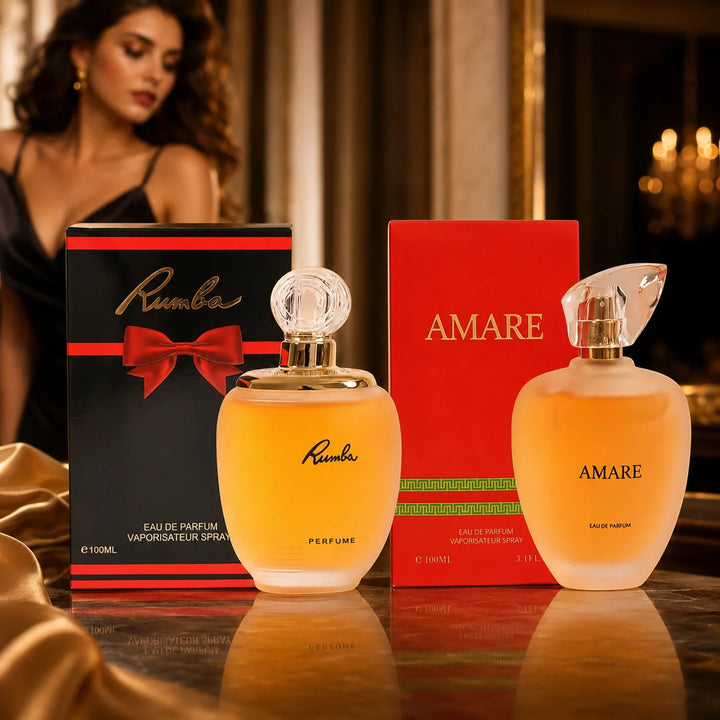 Rumba &amp; Amare Perfume Set for Women – 2 Piece Eau de Parfum Fragrance Collection, 100ml / 3.4 Fl Oz Each, Full Size Women’s Perfume Duo for Everyday &amp; Evening Wear