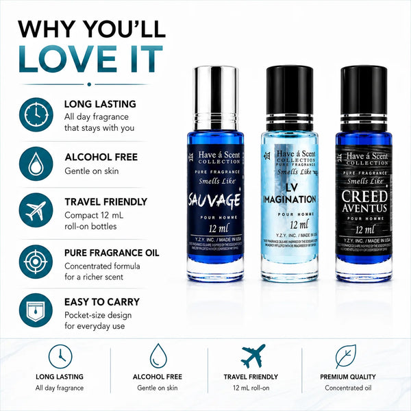Men's Best Seller Perfume Oil Set – 3 Long-Lasting Cologne Oils