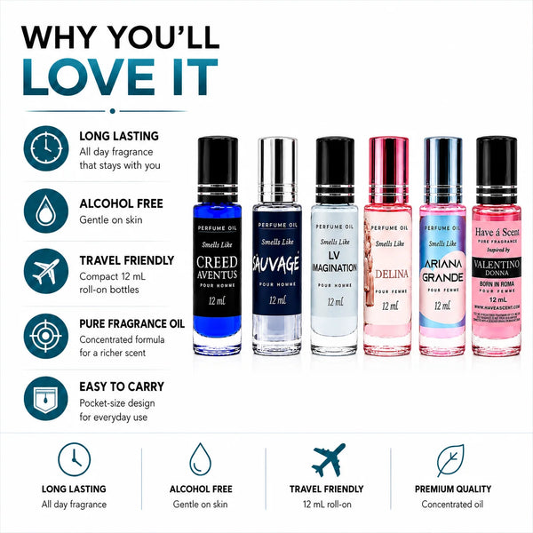 His & Hers Perfume Oil Set | 6 Long-Lasting Roll-On Fragrances