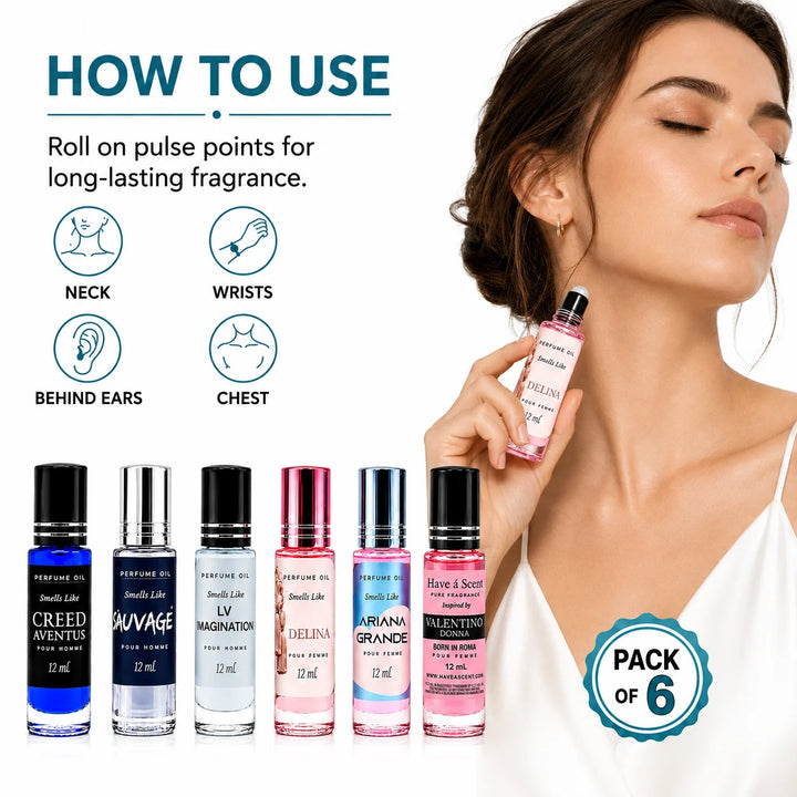 His &amp; Hers Perfume Oil Set | 6 Long-Lasting Roll-On Fragrances