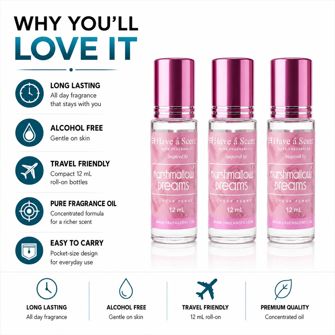 Marshmallow Dreams Perfume Oil Set – 3 Long-Lasting Roll-On Fragrance Oils