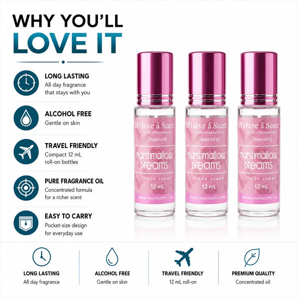 Marshmallow Dreams Perfume Oil Set – 3 Long-Lasting Roll-On Fragrance Oils