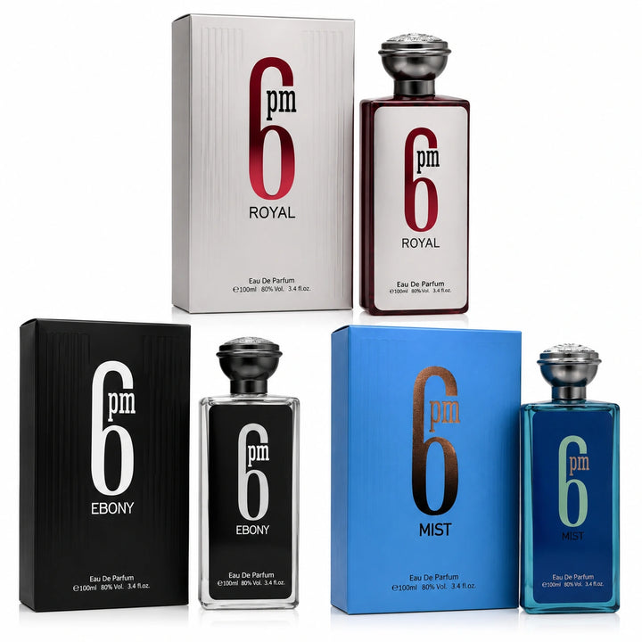 6 PM Perfume Gift Set for Men – Royal, Ebony &amp; Mist Eau de Parfum Collection | 3 x 3.4 Fl Oz (100ml) Long Lasting Fresh Woody Spicy Fragrance Set for Men