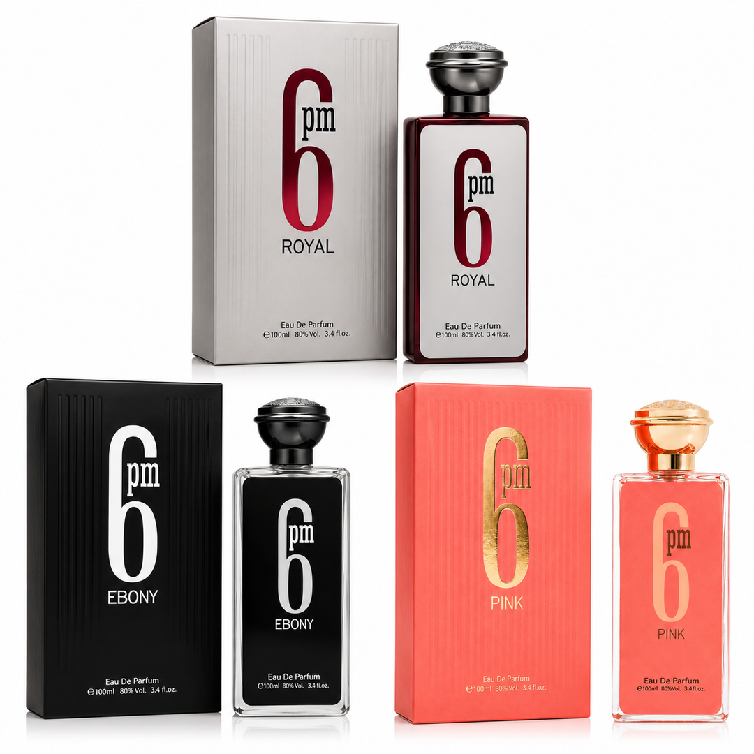 6 PM Perfume Gift Set – Royal, Ebony &amp; Pink Eau de Parfum Collection | 3 x 3.4 Fl Oz (100ml) Long Lasting Luxury Perfume Set for Women &amp; Men | Fresh, Floral, Woody Fragrances