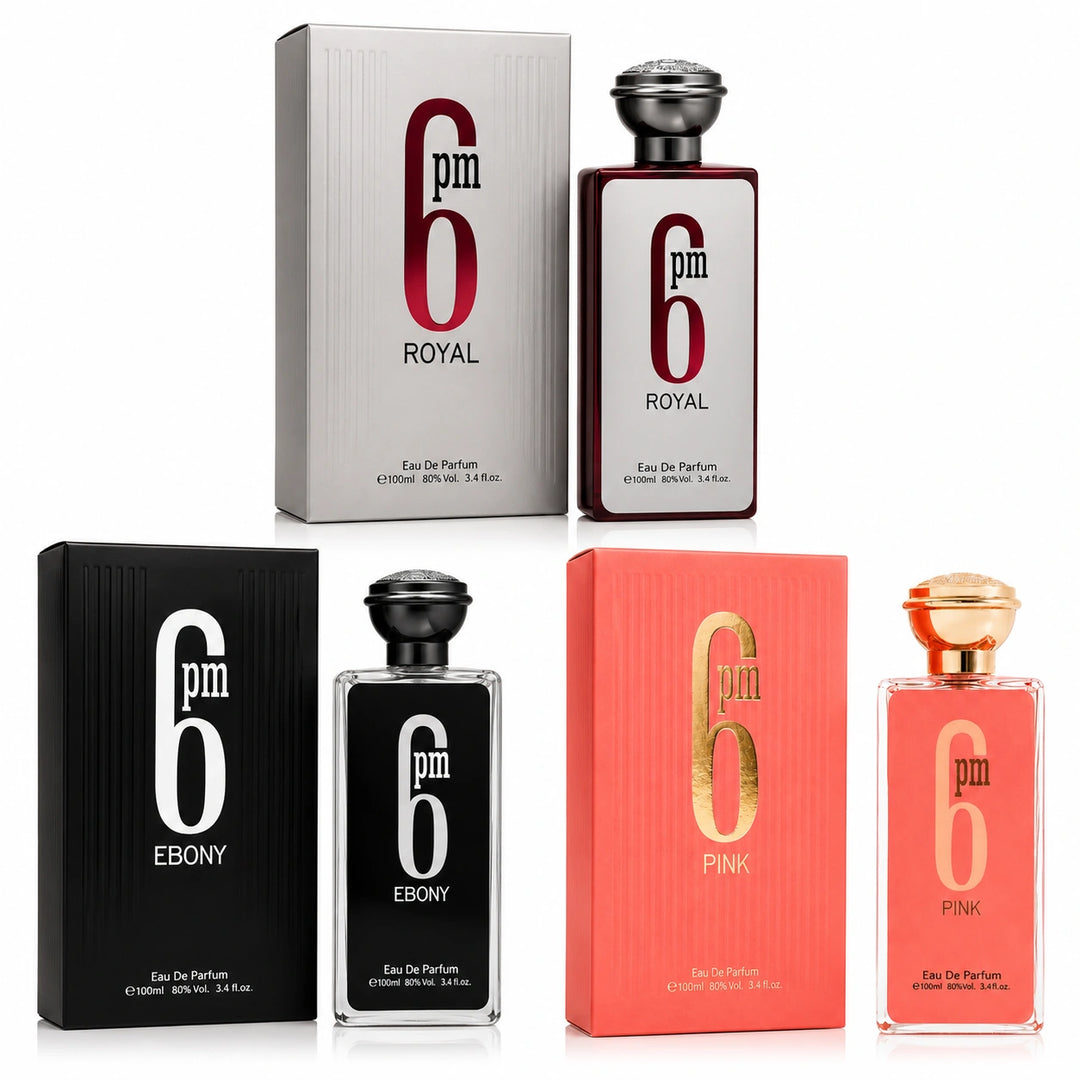 6 PM Perfume Gift Set – Royal, Ebony &amp; Pink Eau de Parfum Collection | 3 x 3.4 Fl Oz (100ml) Long Lasting Luxury Perfume Set for Women &amp; Men | Fresh, Floral, Woody Fragrances