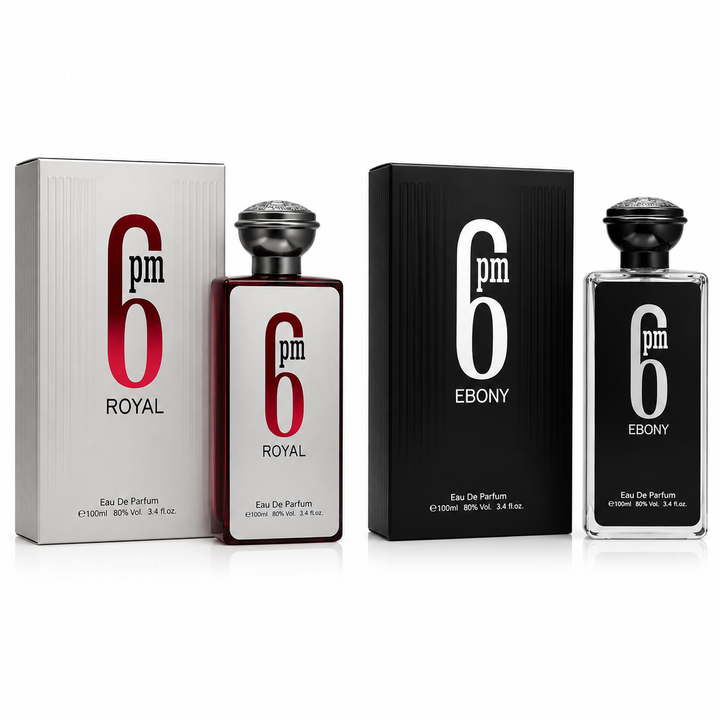 6 PM Royal &amp; 6 PM Ebony Perfume Gift Set for Men – 2 x 3.4 Fl Oz (100ml) Eau de Parfum – Long Lasting Woody Spicy Fresh Fragrance Collection for Men